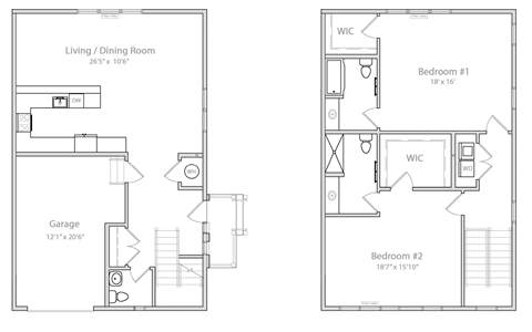 Floor plan for 2 beds, 2.5 baths, 1868 sqft